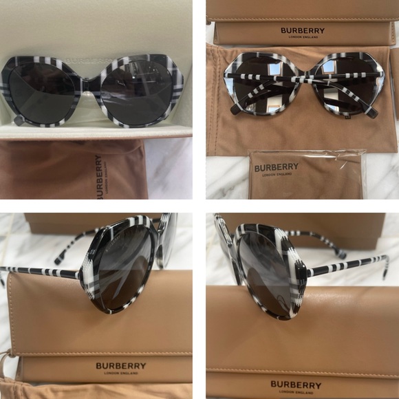 BURBERRY OVERSIZED BLACK AND WHITE CHECK PATTERN SUNGLASSES - Picture 8 of 16